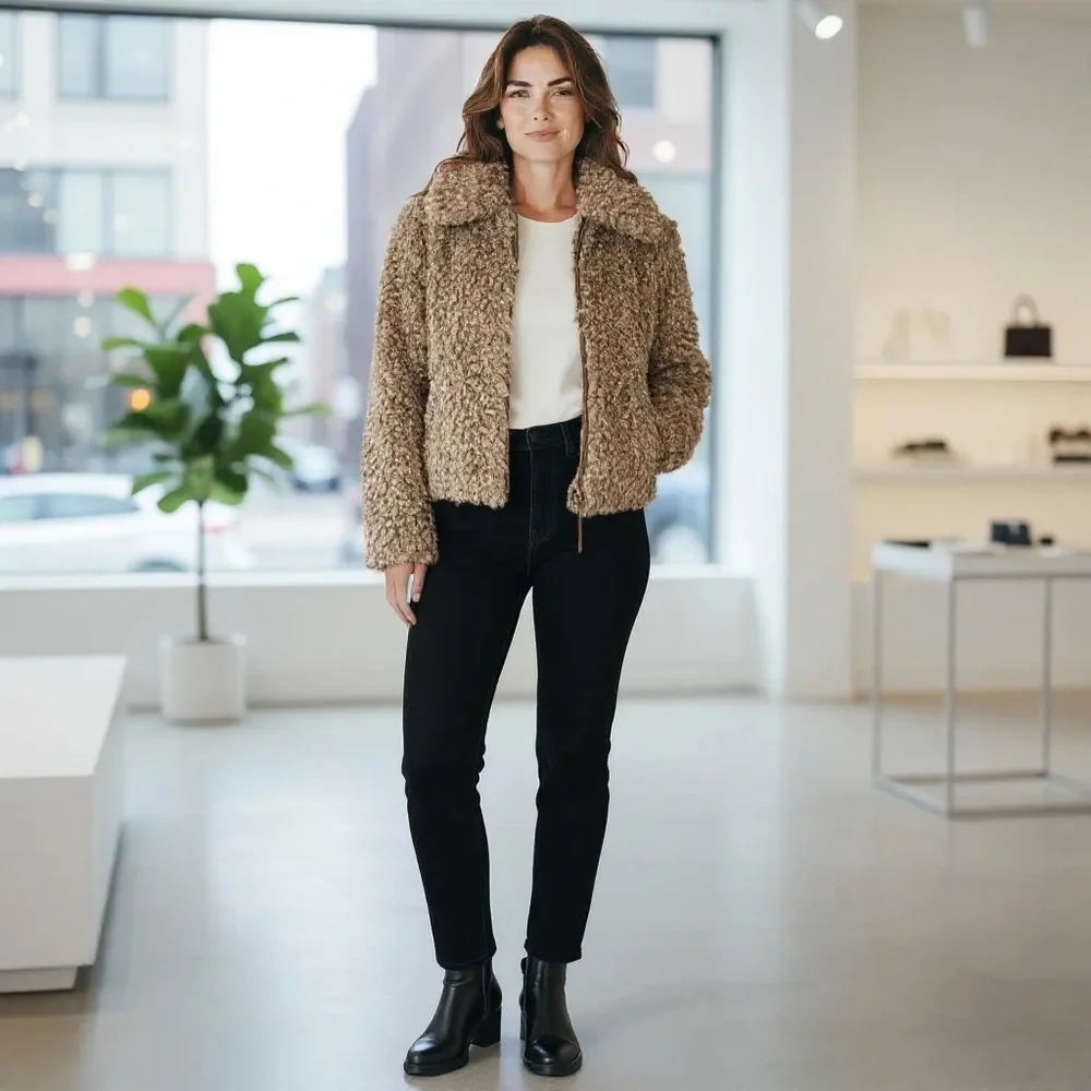 NWT Goen. J Wool Blend Faux Shearling Bomber Jacket - Picture 3 of 10